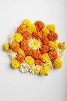 Marigold Flower rangoli Design for Diwali Festival , Indian Festival flower decoration photo