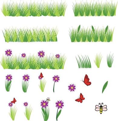 Grass set. Green grass and light green elements.
