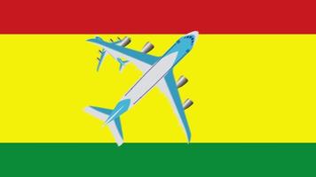 bandiera della bolivia e aerei. animazione di aerei che sorvolano la bandiera della bolivia. concetto di voli all'interno del paese e all'estero. video