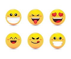 Set of emotional reactions. Yellow emojis with facial expressions. Vector emoticon set.