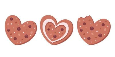 Gingerbread in heart shaped. Ginger cookies. Valentines Day sweets vector