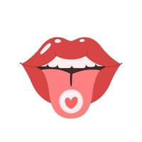 labios con lengua. amor, beso, elemento del día de san valentín vector