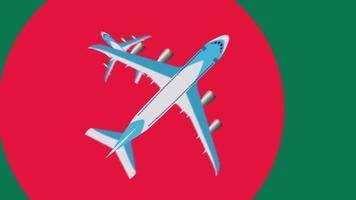 bandera y aviones de bangladesh. animación de aviones volando sobre la bandera de bangladesh. concepto de vuelos dentro del país y al exterior. video