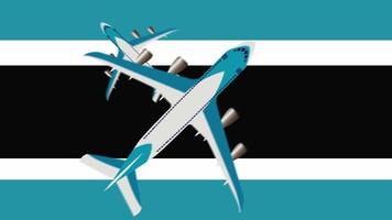 bandera y aviones de botswana. animación de aviones sobrevolando la bandera de botswana. concepto de vuelos dentro del país y al exterior. video