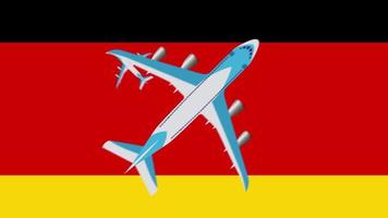 drapeau allemand et avions. animation d'avions survolant le drapeau allemand. concept de vols à l'intérieur du pays et à l'étranger. video