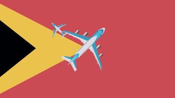 bandeira e aeronaves de timor-leste. animação de aviões sobrevoando a bandeira de timor-leste. conceito de voos dentro do país e no exterior video