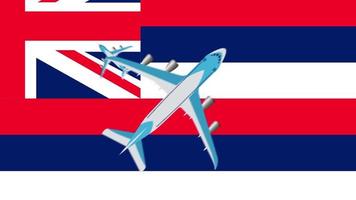 die flagge von hawaii und das flugzeug. Animation von Flugzeugen, die über die Flagge von Hawaii fliegen. video