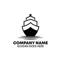 plantilla de logotipo de envío con forma de barco mirando hacia adelante en blanco y negro vector