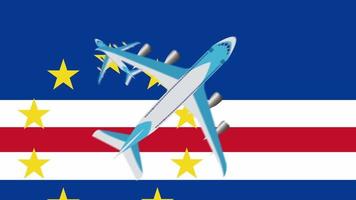 Guinea-bissaus flagga och flygplan. animering av flygplan som flyger över Kap Verdes flagga. video