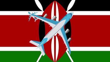 drapeau kenyan et avion. animation d'avions survolant le drapeau du kenya. video