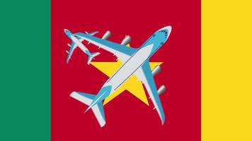 flagga för Kamerun och flygplan. animering av flygplan som flyger över Kameruns flagga. video