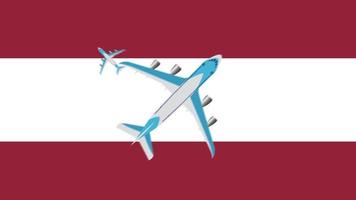 Letse vlag en vliegtuigen. animatie van vliegtuigen die over de vlag van letland vliegen.