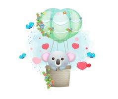 linda pareja de koalas volando con un globo de aire degradado. lindo animal volando en el cielo