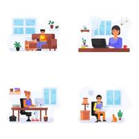 A Set of Virtual Employees Flat Illustrations vector