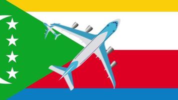 Komorernas och flygplans flagga. animering av flygplan som flyger över Komorernas flagga. video