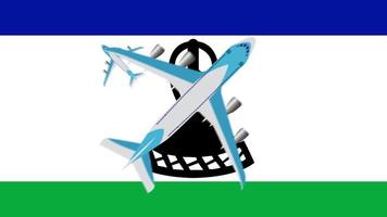 Flagge von Lesotho und Flugzeugen. Animation von Flugzeugen, die über die Flagge von Lesotho fliegen. video