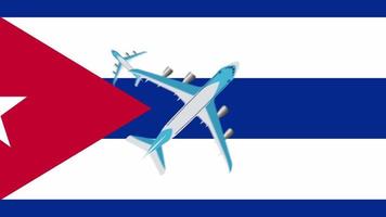 bandeira e aviões de cuba. animação de aviões sobrevoando a bandeira de cuba. video