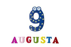 August 9th. Image of August 9, close-up of numbers and letters on white background. photo