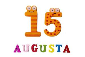 August 15. The picture August 15, closeup of the numbers and letters on a white background. photo