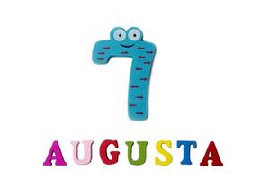 August 7. Image of August 7, close-up of numbers and letters on white background. photo