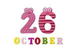 October 26 on white background, numbers and letters. photo