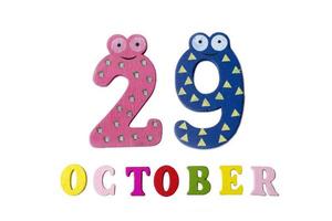 October 29 on white background, numbers and letters. photo