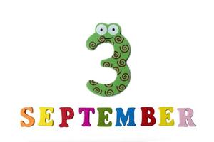 September 3, on a white background, the letters and numbers. photo