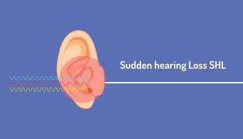 sudden hearing loss shl red dangerous clircle symbol mean a signal is wave line into an ear but can not hear  is direct line. body part beautiful color. vector illustration eps10