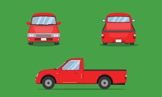red pickup truck car front side back view transport vector illustration eps10