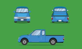 light blue pickup truck cab car front side back view transport vector illustration eps10
