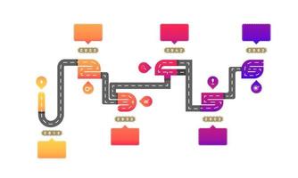 one to six way roadmap timeline elements with markpoint graph think search gear target icons. vector illustration eps10