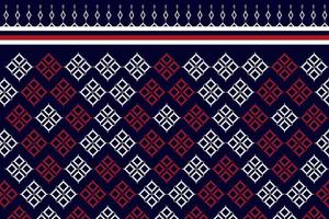 frabic pattern on dark blue background with red and white and flower. Traditional Ethnic design for clothing and textile background, carpet or wallpaper vector