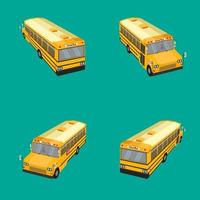 3d top view the school bus. flat design style. learning time with friends. vector illustration eps10