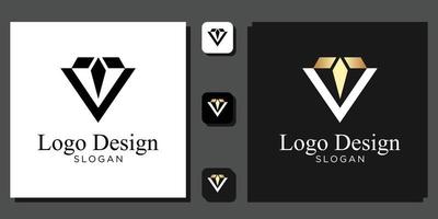 diseño de logotipo diamante gema piedra zafiro abstracto oro negro con plantilla de aplicación vector