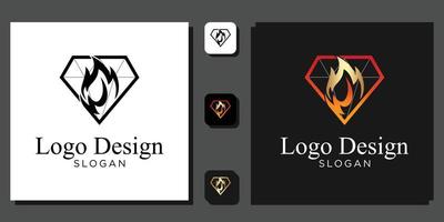 diseño de logotipo combinación símbolo fuego diamante piedra preciosa luz llameante espumoso con plantilla de aplicación vector