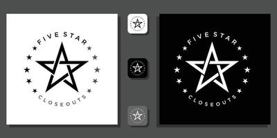 five star symbol abstract black white monogram color with app template vector