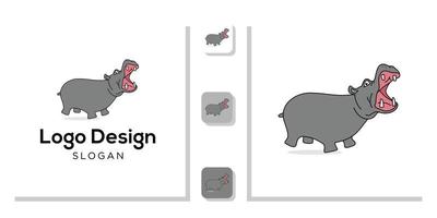 diseño de logotipo animal vida silvestre hipopótamo divertido gran boca gris dientes con plantilla de aplicación vector