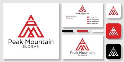 combinación de símbolo de montaña pico montaña letra mayúscula triángulo geométrico abstracto rojo con plantilla de tarjeta de visita vector