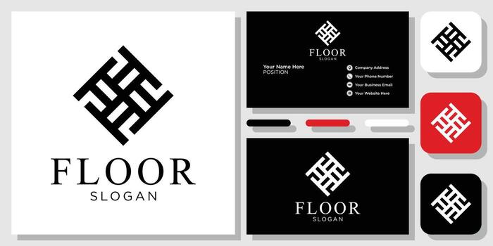 floor symbol abstract initials letter square frame luxury elegant interiors architecture with business card template vector