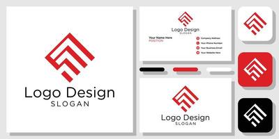 logo design symbol combination mountain capital frame abstract geometric red with business card template vector