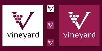 vineyard symbol initial combine grape abstract wine fruit purple burgundy with app template vector