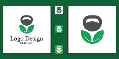 logo design symbol combination kettlebell leaf nutrition healthy green fitness with app template vector