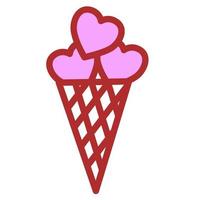 Ice-cream cone filled with hearts. Valentines day icon. Vector illustration