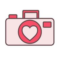 Camera with heart on lens. Valentines day icon. Vector illustration