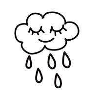 Cute sleeping and smiling cloud with rain drops vector