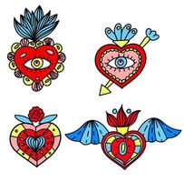 Set of sacred mexican hearts. Doodle style vector