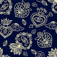 Seamless pattern with sacred mexican hearts. Vector