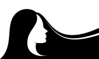 Flat vector illustration of woman with long hair silhouette. Suitable for design element of copy space banner woman movement poster.