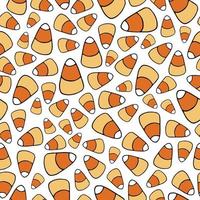 Happy Halloween vector seamless pattern. Candy corn background. Holiday colorful texture  for wrapping, wallpaper, textile, scrapbooking. Hand drawn vector illustration in doodle style