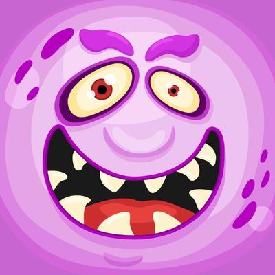 Funny cartoon monster face with crazy eyes. Cheerful face emotions.  Illustration of cute, wicked mythical alien creature expression. Halloween  party design for kids. Vector isolated 5367613 Vector Art at Vecteezy